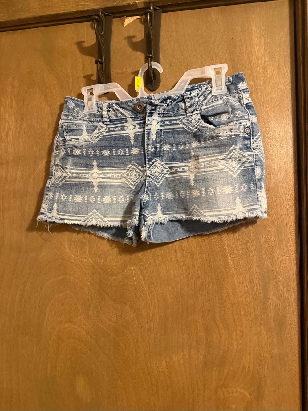 Jolt Blue Aztec-Print Denim Cutoff Shorts